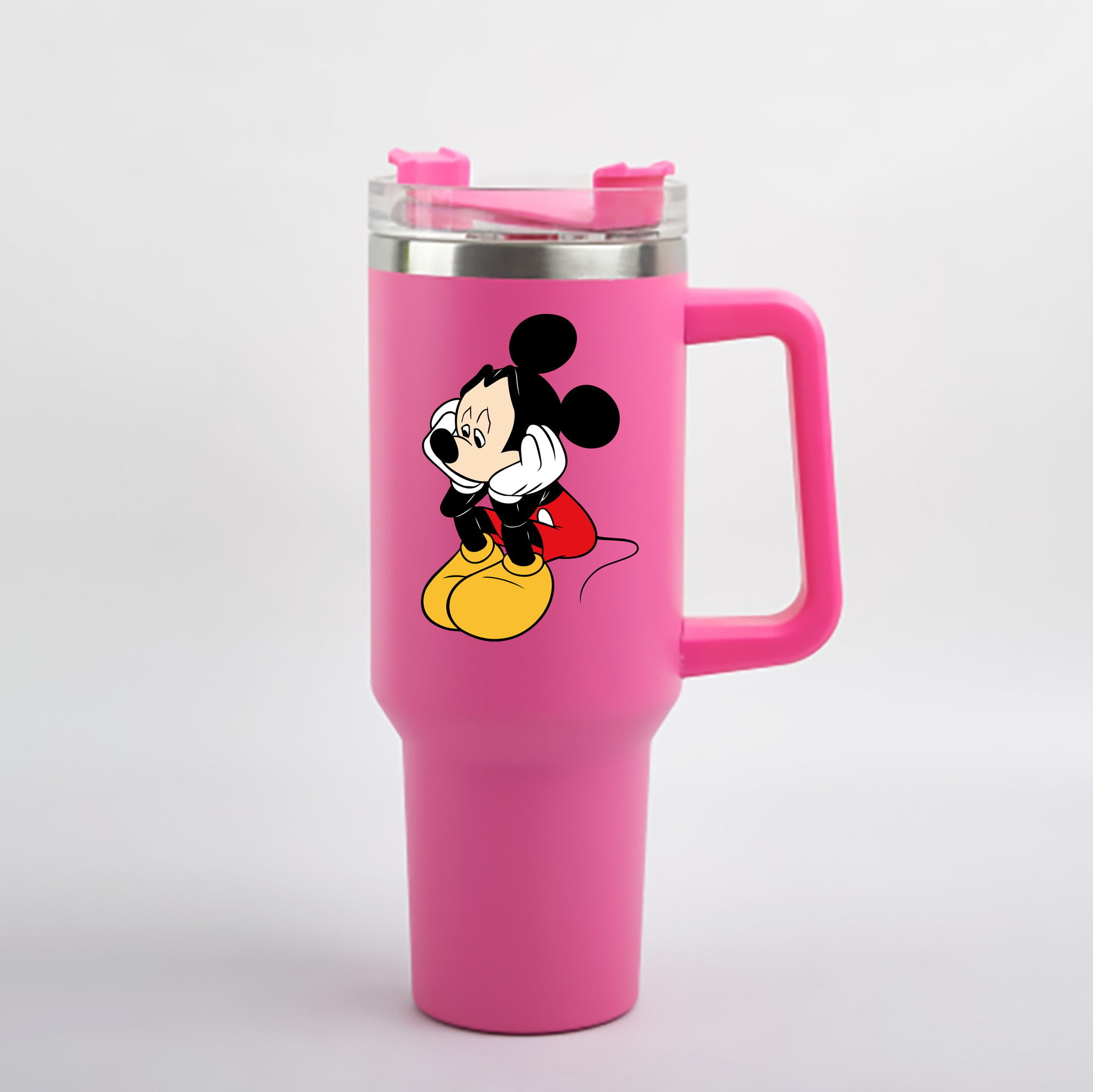（画像用） ミッキーマウス Mickey Mouse 1200mL車用タンブラー - クリスタルステッカー（プラスチックストロー付き）